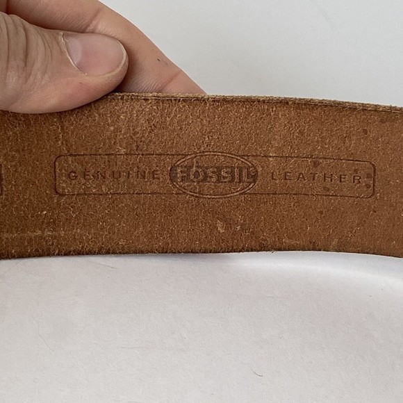 Fossil Womens Brown Gold Leather Tooled Belt Brass Floral Medallion Buckle sz M - Picture 10 of 12